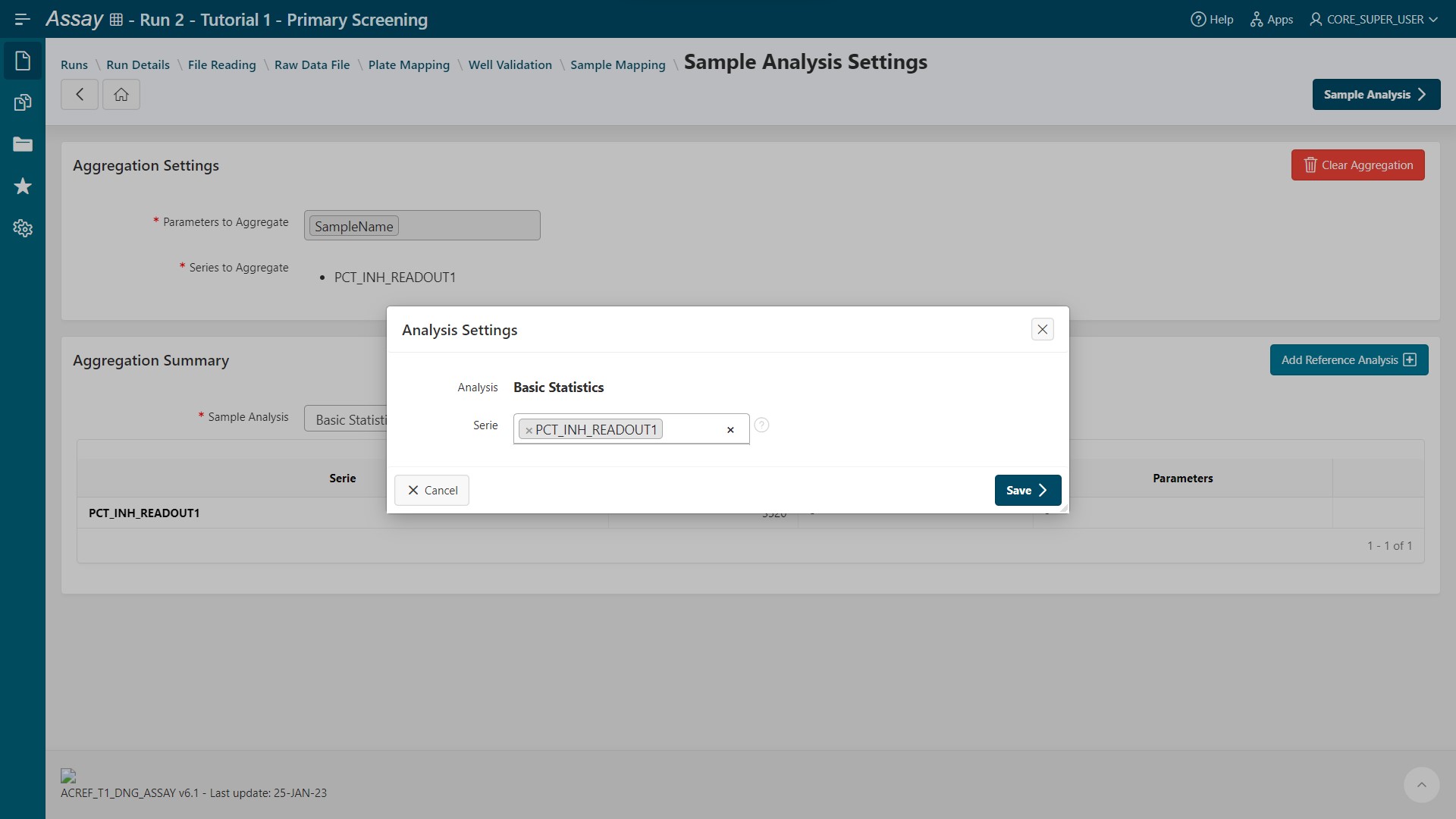 Sample Analysis Settings step: Analysis parameters.